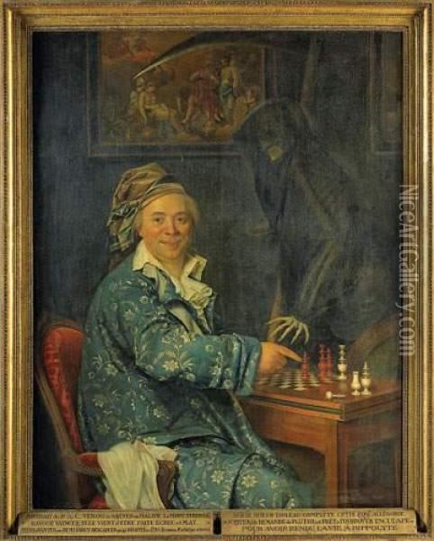 Portrait Du Dr De C. Jouant Aux Echecs Avec La Mort Oil Painting - Remi Furcy Descarsin