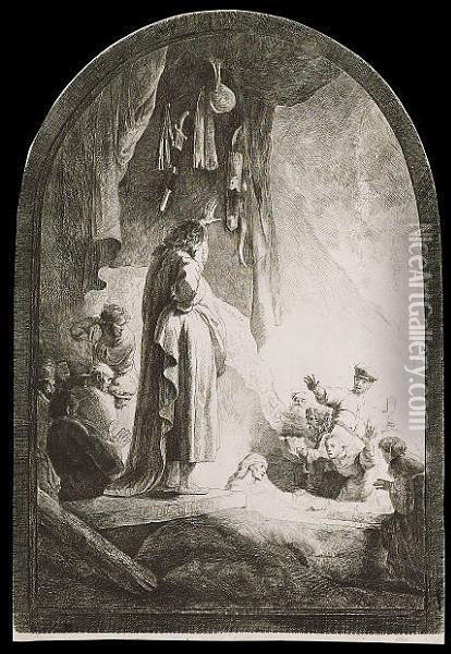 The Raising Of Lazarus: The Larger Plate (bartsch 73) Oil Painting - Rembrandt Van Rijn