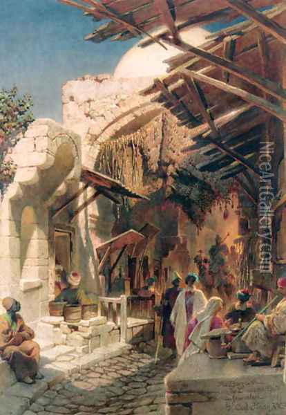 The Bazaar near the Damascus Gate in Jerusalem Oil Painting - Carl Haag