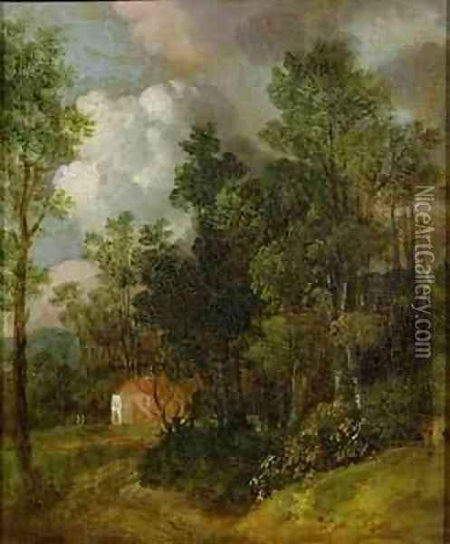Wooded Landscape with Country House and Two Figures Oil Painting - Thomas Gainsborough
