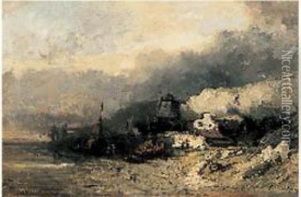 Bord De Mer En Normandie Oil Painting - Eugene Deshayes