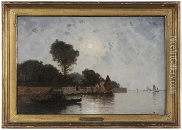 Venice By Moonlight Oil Painting - Amedee Rosier