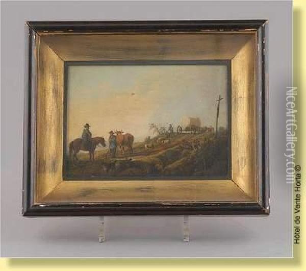 Cavalier Conversant Avec Le Berger Oil Painting - Joseph Swebach-Desfontaines