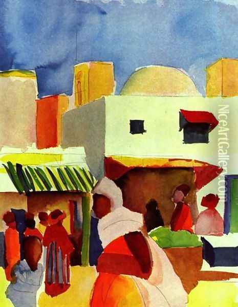 Market In Algier Oil Painting - August Macke