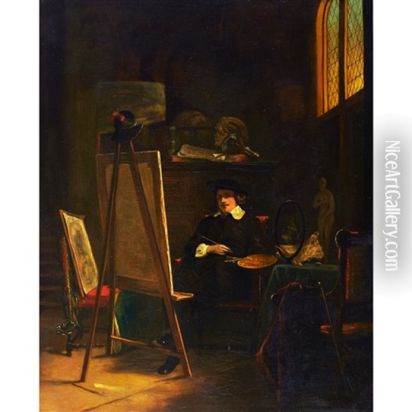 Rembrandt In His Studio Oil Painting - Johann Cornelius Mertz