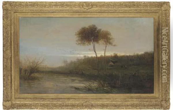 On The Wandle Oil Painting - Charles Edward Holloway
