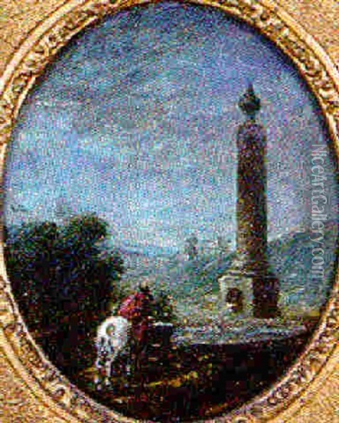 Cavalier A La Fontaine Oil Painting - Hubert Robert