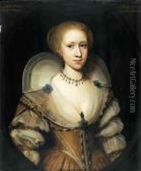 Portrait Of A Lady, Said To Be Lady Margaret Mennes Oil Painting - Cornelius Janssens Van Ceulen