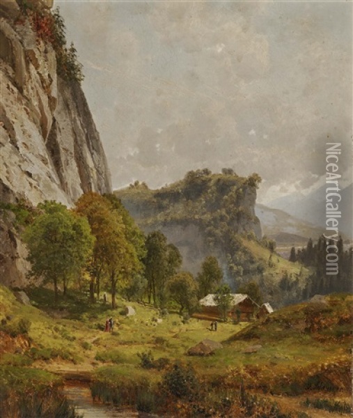 Burgberg Near Oberaudorf Oil Painting - Josef Schoyerer