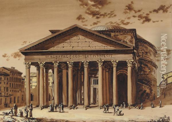 Il Pantheon Oil Painting - Achille Vianelli