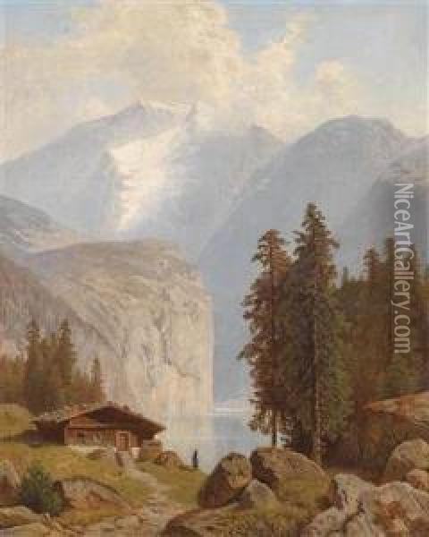 Mountain Lake With A View Of The Watzmann Oil Painting - Wilhelm Theodor Nocken