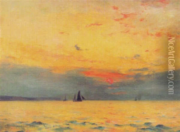 Soleil Couchant En Bord De Mer Oil Painting - Georges Ricard-Cordingley