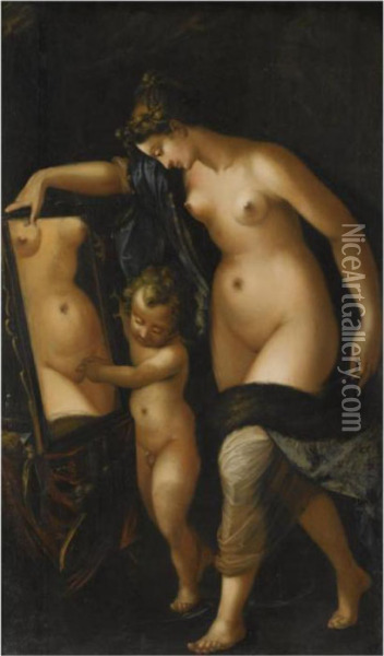Venus And Cupid Oil Painting - Luca Cambiaso