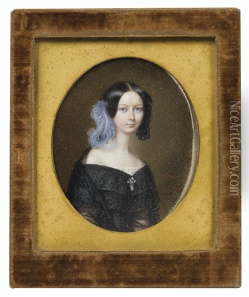 Duchesse Helene De Mecklenburg-schwerin, Future Duchesse D'orleans (1814-1858), Vers 1835 Oil Painting - Francois Meuret