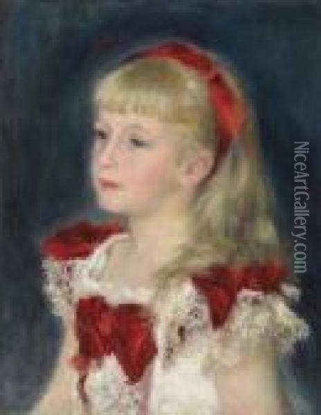 Mademoiselle Grimprel Au Ruban Rouge (helene Grimprel) Oil Painting - Pierre Auguste Renoir