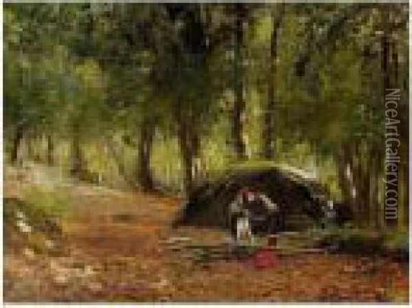 The Charcoal Burner Resting In The Woods Oil Painting - David Murray