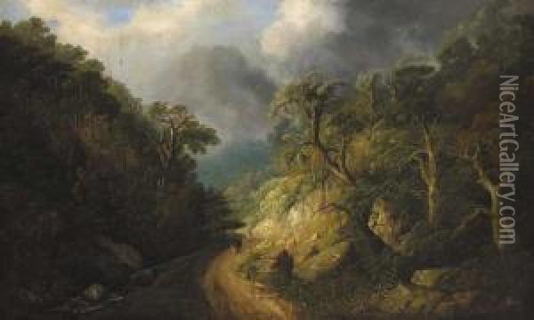 Scene In The Glen Of The Downs Oil Painting - William Guy Wall
