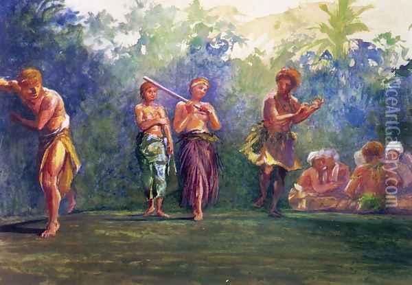 Standing Dance Standing Figures Aka Standing Dance Representing A Game Of Ball Oil Painting - John La Farge