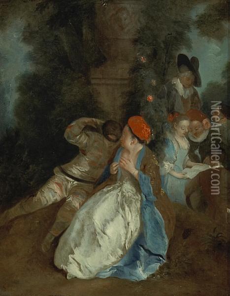 Harlequin And Columbine Oil Painting - Watteau, Jean Antoine