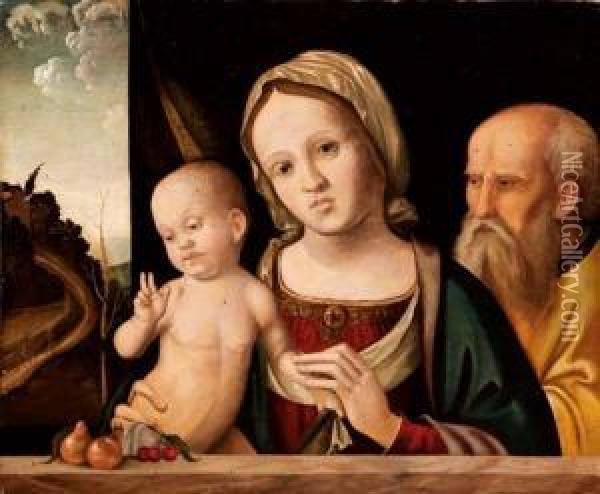 Sacra Famiglia Oil Painting - Marco Palmezzano