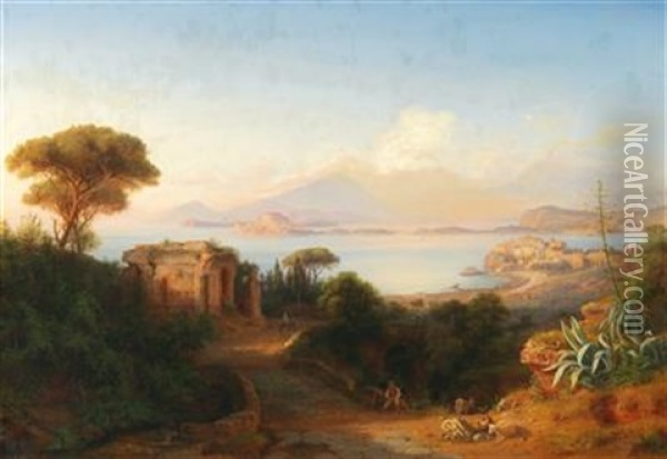 A View Of The Gulf Of Naples From The Island Of Procida Oil Painting - Eduard Agricola
