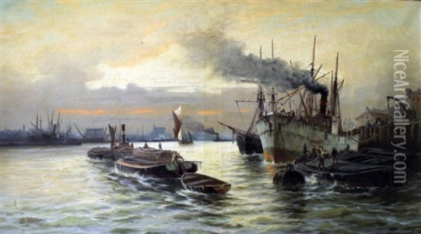 On The Thames At Limehouse Oil Painting - Edward Henry Eugene Fletcher
