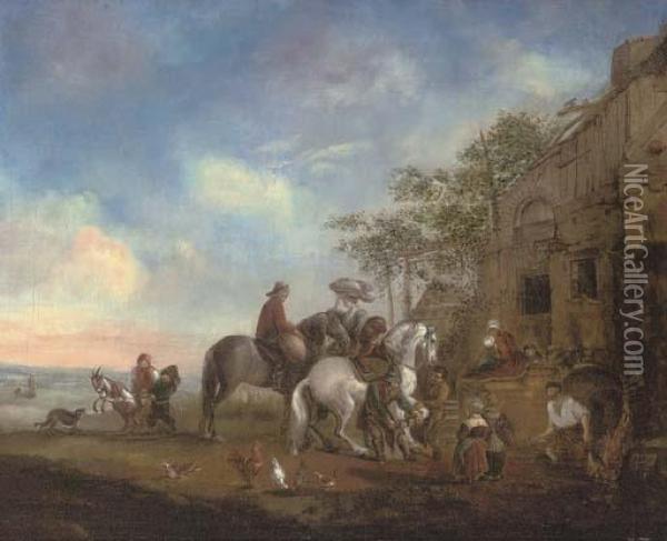 Travellers At Rest At A Farrier Oil Painting - Pieter Wouwermans or Wouwerman