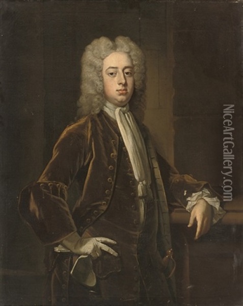 Portrait Of A Gentleman In A Brown Velvet Coat Oil Painting - Michael Dahl