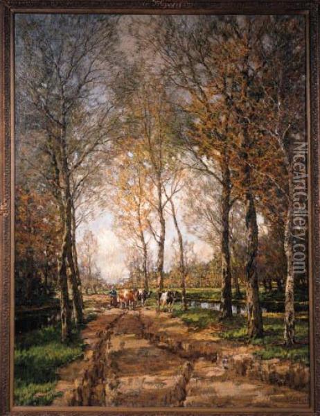 Octobre: A Sunny Day In Autumn Oil Painting - Arnold Marc Gorter
