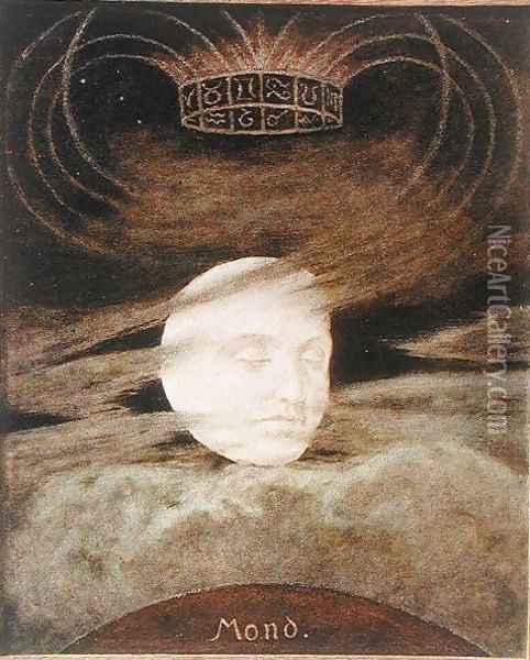 Moon, illustration from Festkalender published in Leipzig c.1910 Oil Painting - Hans Thoma