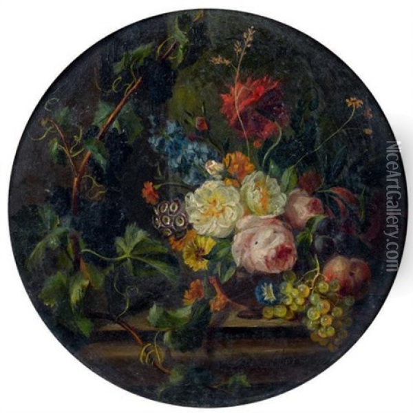 Fleurs Et Fruits Sur Un Entablement Oil Painting - Moise Jacobber