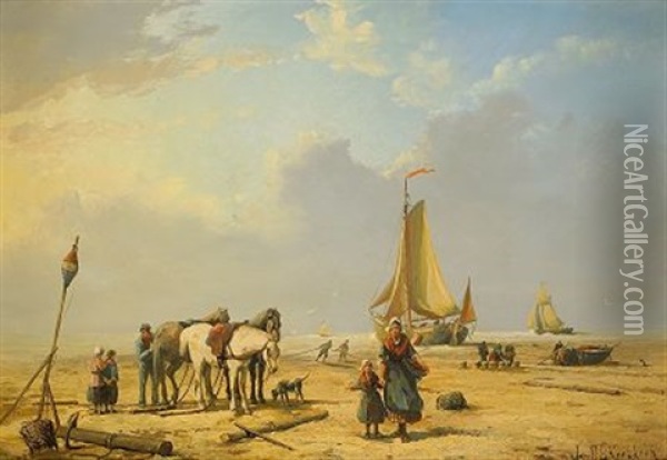 Strandbild Med Figurer Oil Painting - Johannes Hermanus Barend Koekkoek