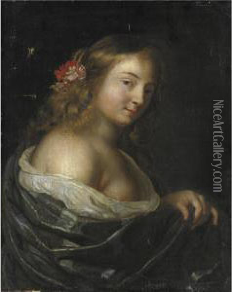 Ritratto Di Giovane Donna Con Fiori Fra I Capelli Oil Painting - Domenico Guidobono