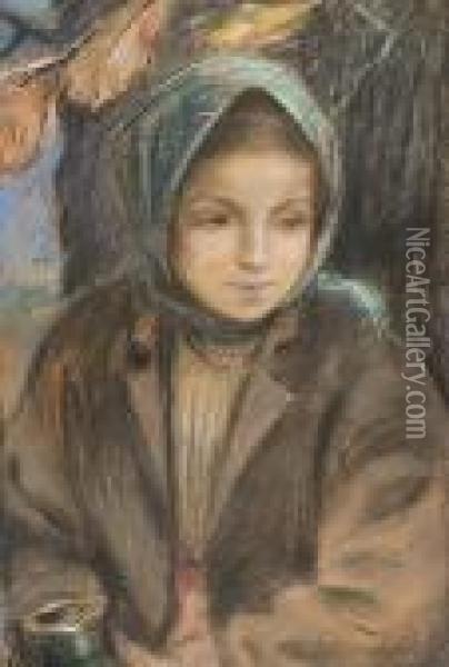 Dziewczyna Huculska Z Dzbanem (alegoria Przemijania?), [przed 1914?] Oil Painting - Teodor Axentowicz