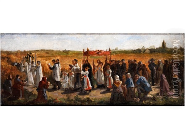 Prozession Zur Kornernte Oil Painting - Jules Breton