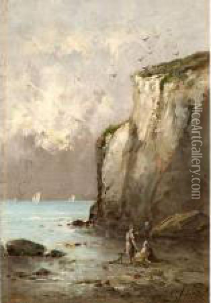 :pecheurs En Bord De Cote Bretonne Oil Painting - Alfred Casile