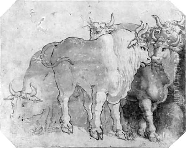 Five bulls Oil Painting - Polidoro Da Caravaggio (Caldara)