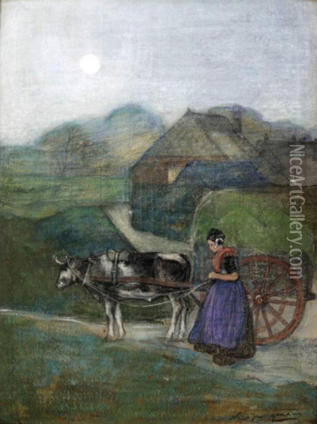 Girl With A Cart Oil Painting - Nico Jungmann