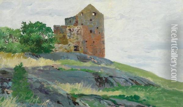 Ruins On A Hill Oil Painting - Michael Gorstkin Wywiorski