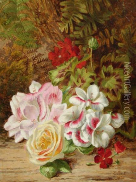 Still Life Of Flowers And Ferns Oil Painting - Thomas Collins