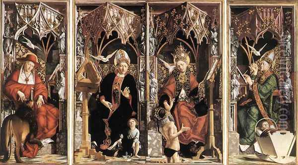 Altar Of The Four Latin Fathers (inner panels) Oil Painting - Michael Pacher