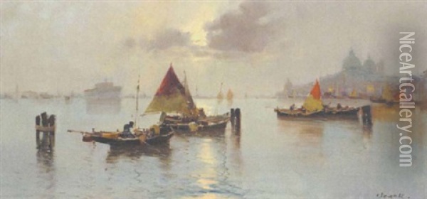 Im Hafen Von Venedig Oil Painting - Dominique Pergault