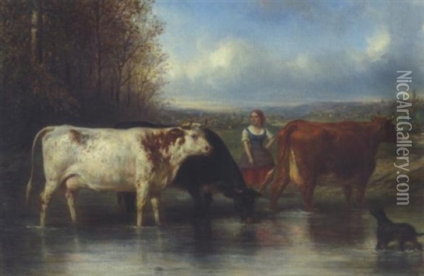 Die Kuhirten Oil Painting - Francois Emile de Lansac