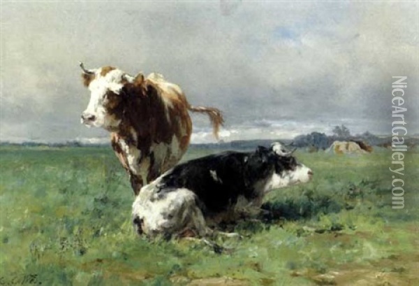 Deux Vaches Au Pre Oil Painting - Leon Georges Calves
