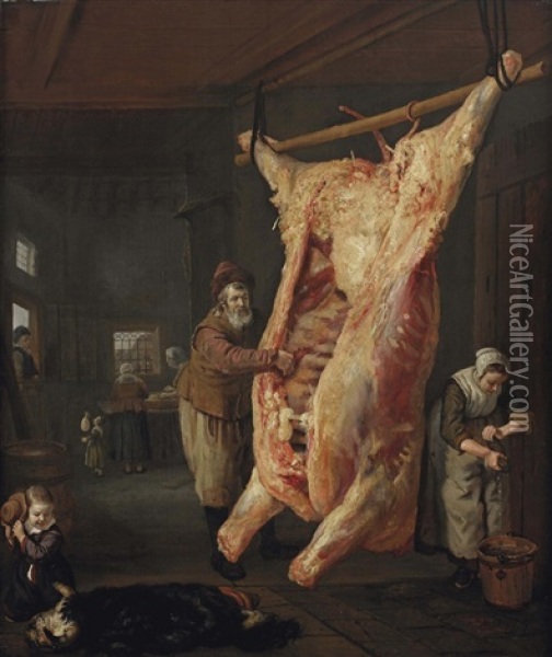 The Slaughtered Ox Oil Painting - Jan Victors