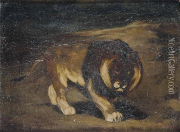 Le Lion Du Cap A Criniere Noire Oil Painting - Auguste Andre Lancon