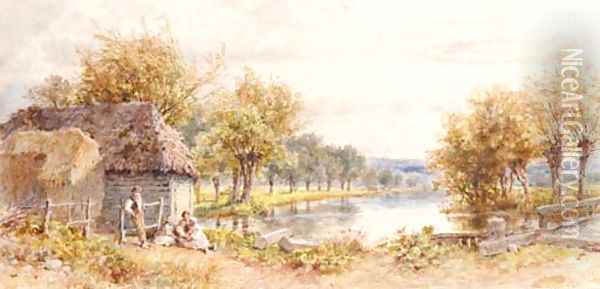 A family resting beside a river Oil Painting - William Stephen Coleman