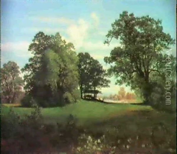 Rotwildfutterung Am Waldesrand Oil Painting - Hermann Reichsfreiherr von Koenigsbrunn