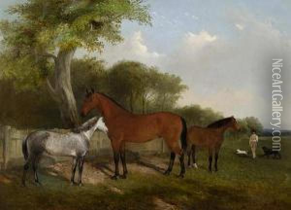 Hunters In A Landscape Oil Painting - J. Duvall