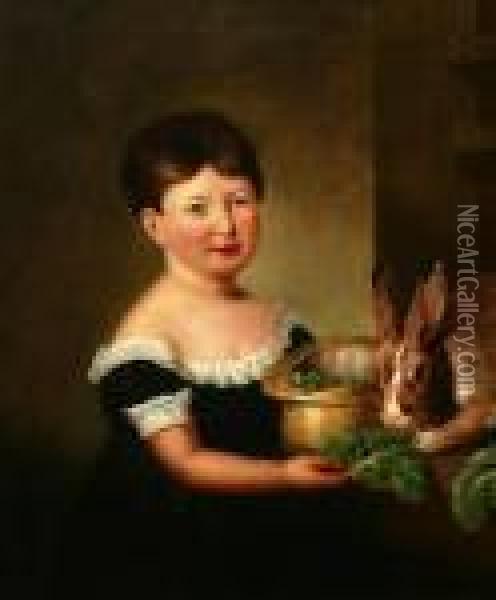 Portrait Of A Child With A Pet Rabbit Oil Painting - George Henry Harlow